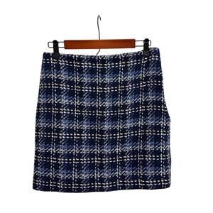 Boston Proper Preppy Professional Blue Plaid Tweed Mini Skirt Size 14
